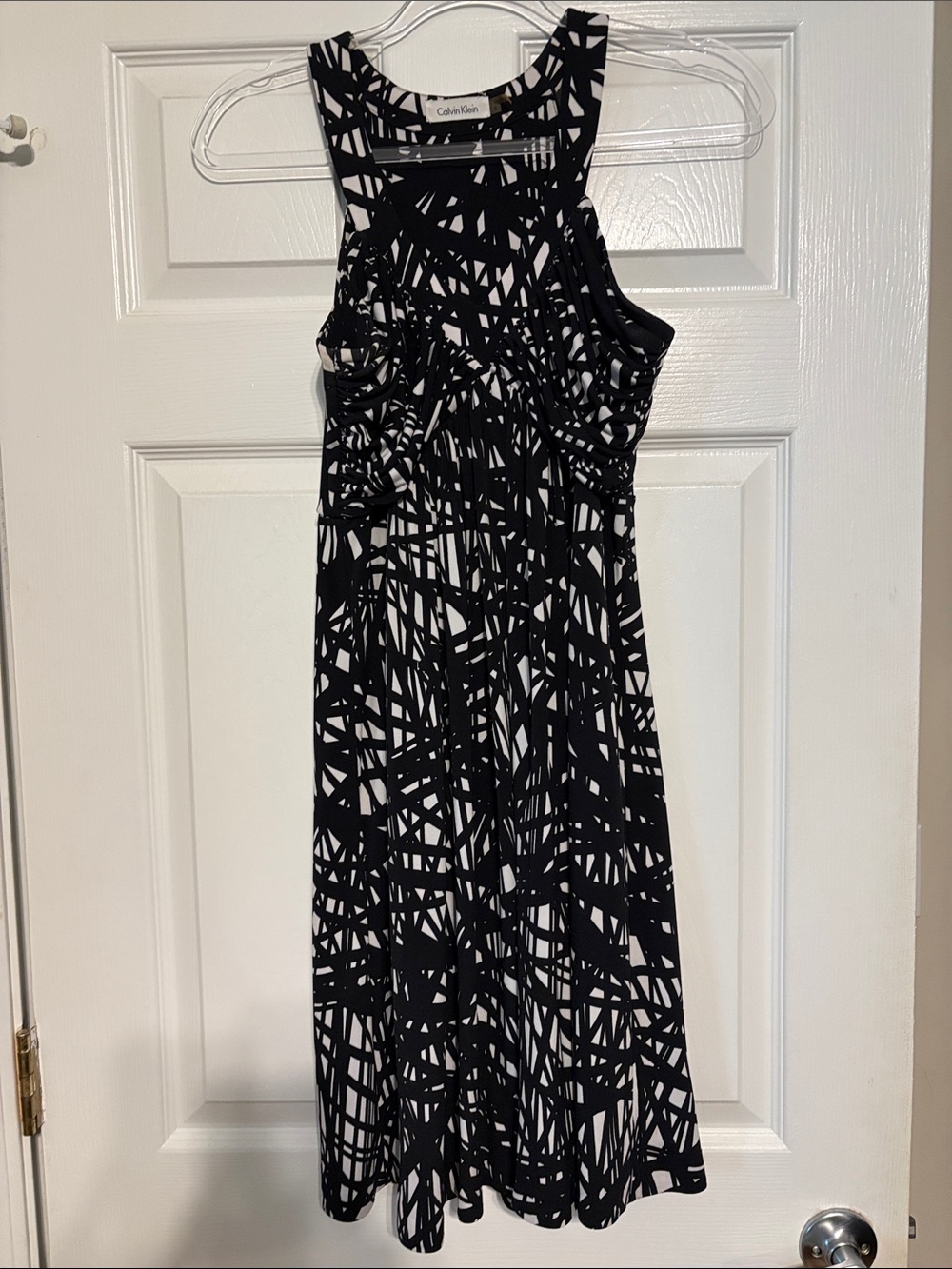 Calvin Klein Black and White Abstract Midi Dress